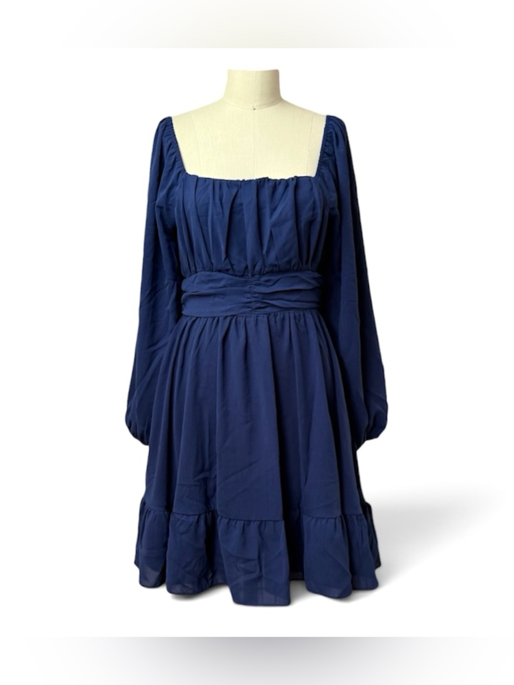 SHEIN Tie Back Ruffle Hem Skater Dress Navy Blue L